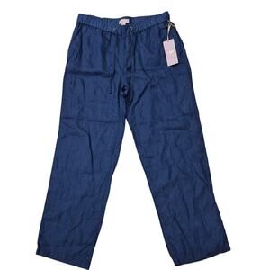 NWT St. Tropez West 100% Linen Drawstring Pants Blue Sz M